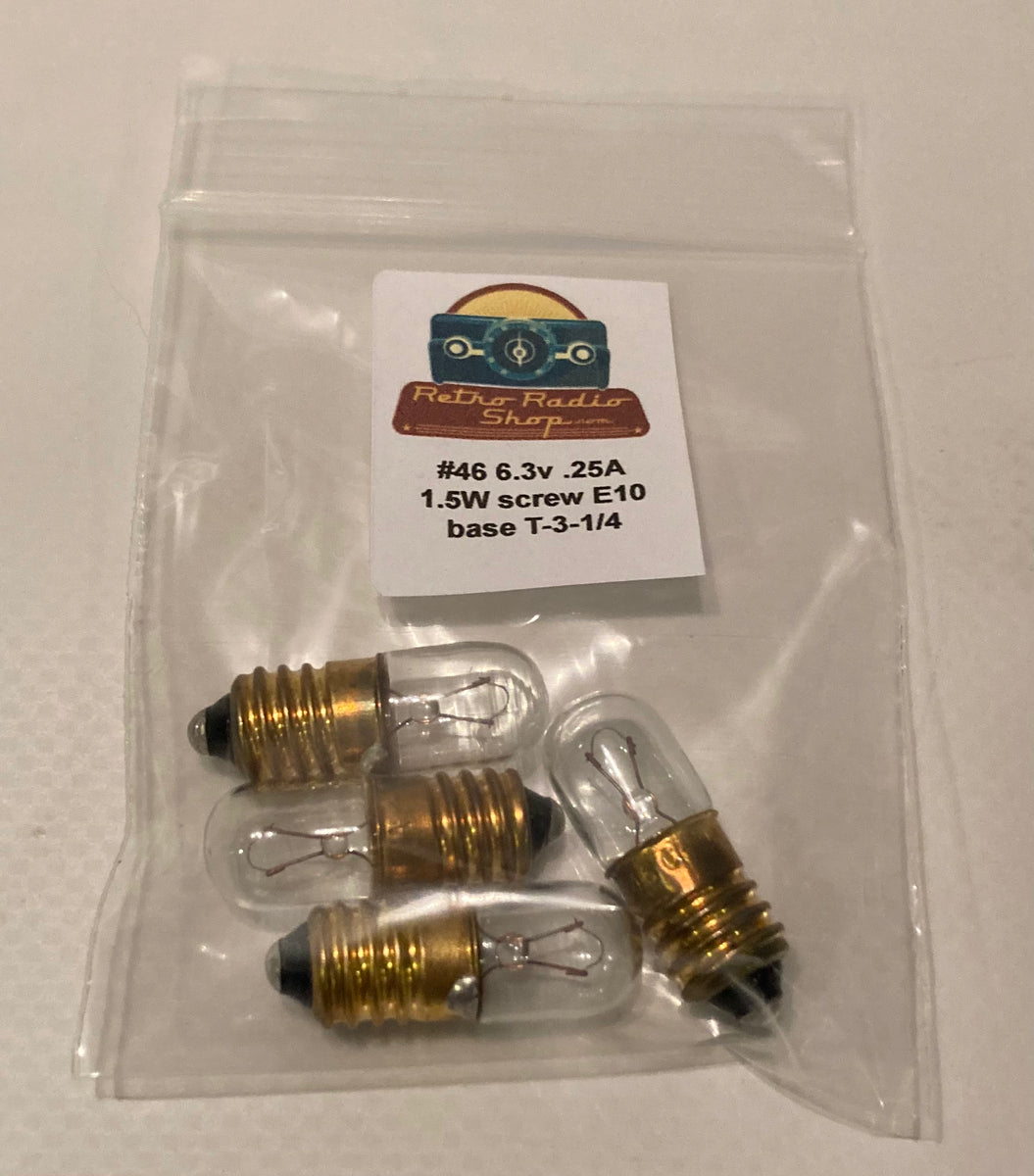 FOUR 46 6.3V .25A Screw Base Antique Radio Dial Lamps Fender Amp Pilo