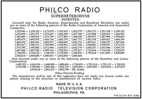 PHILCO-60-505_PATENTS