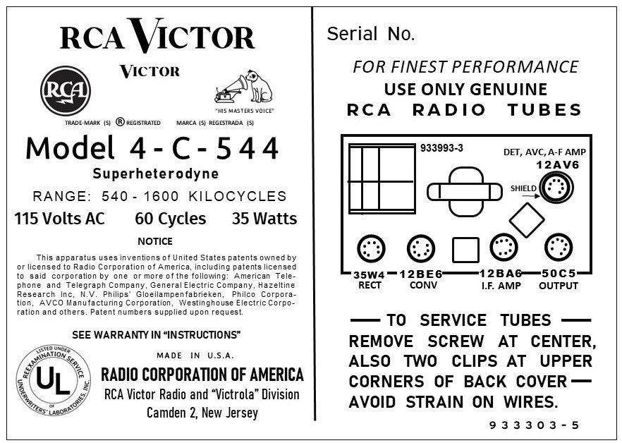 Clean Air Rca544 Basic RCA-4C544 - Retro Radio Shop