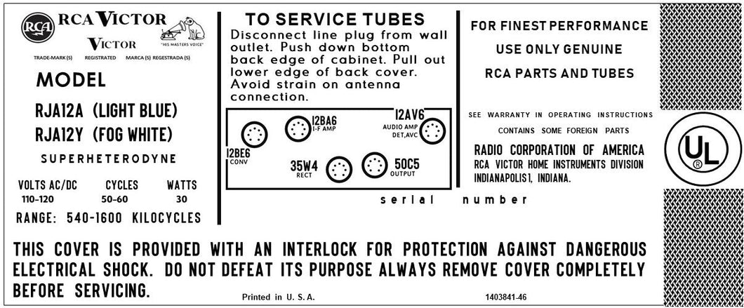 RCA-RJA12A-RJA12Y