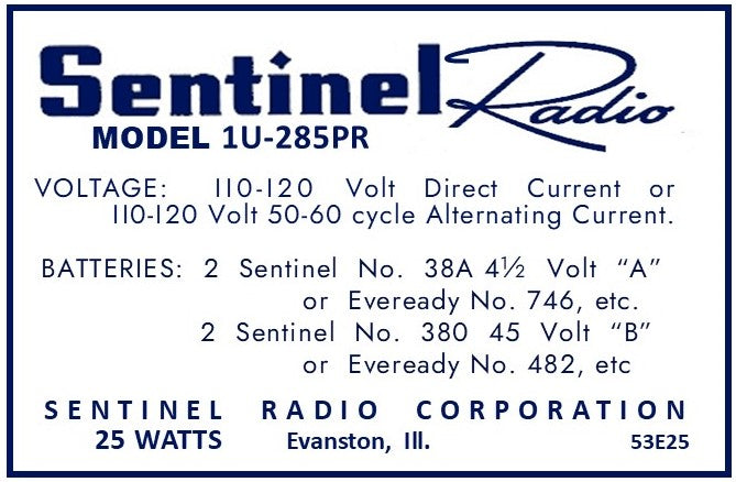 SENTINEL-1U-285PR | Antique, Retro, Vintage Tube Radios & Bluetooth ...