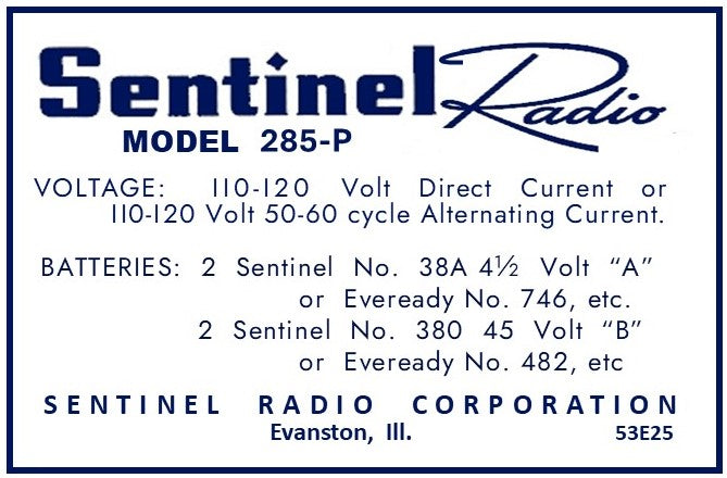 SENTINEL-285-P | Antique, Retro, Vintage Tube Radios & Bluetooth ...