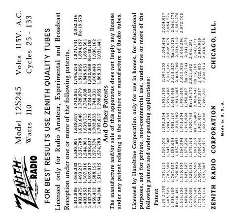 ZENITH-12S245