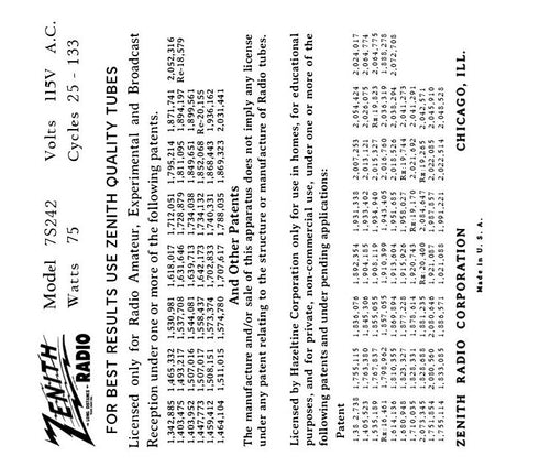 ZENITH-7S242