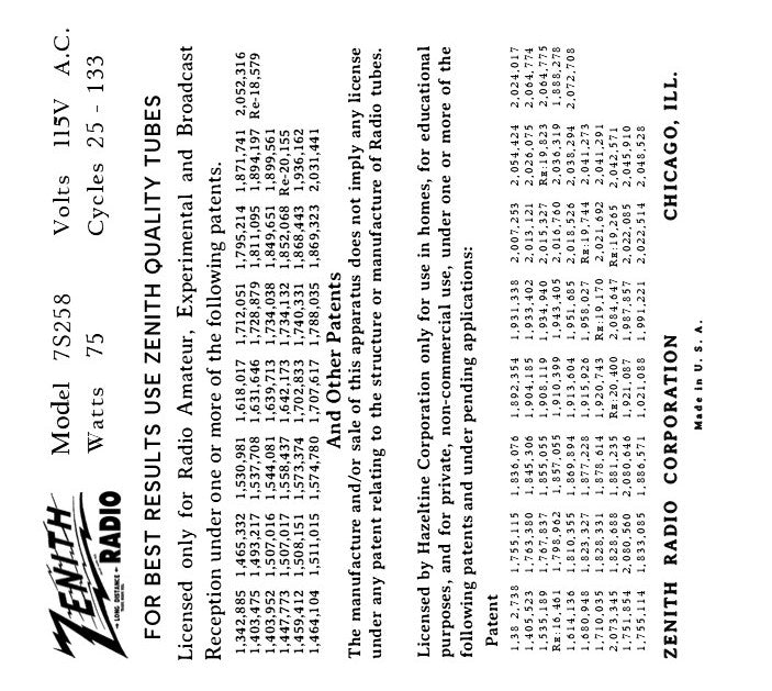 ZENITH-7S258