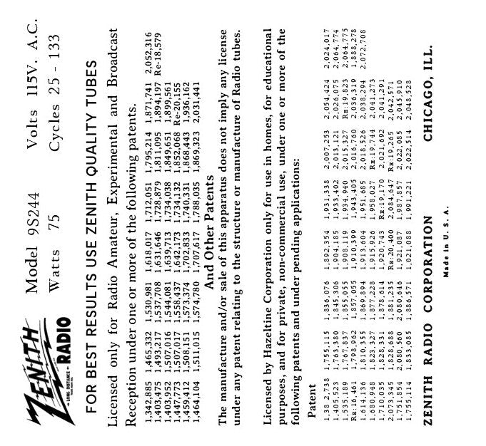 ZENITH9S244 Antique, Retro, Vintage Tube Radios & Bluetooth Retro