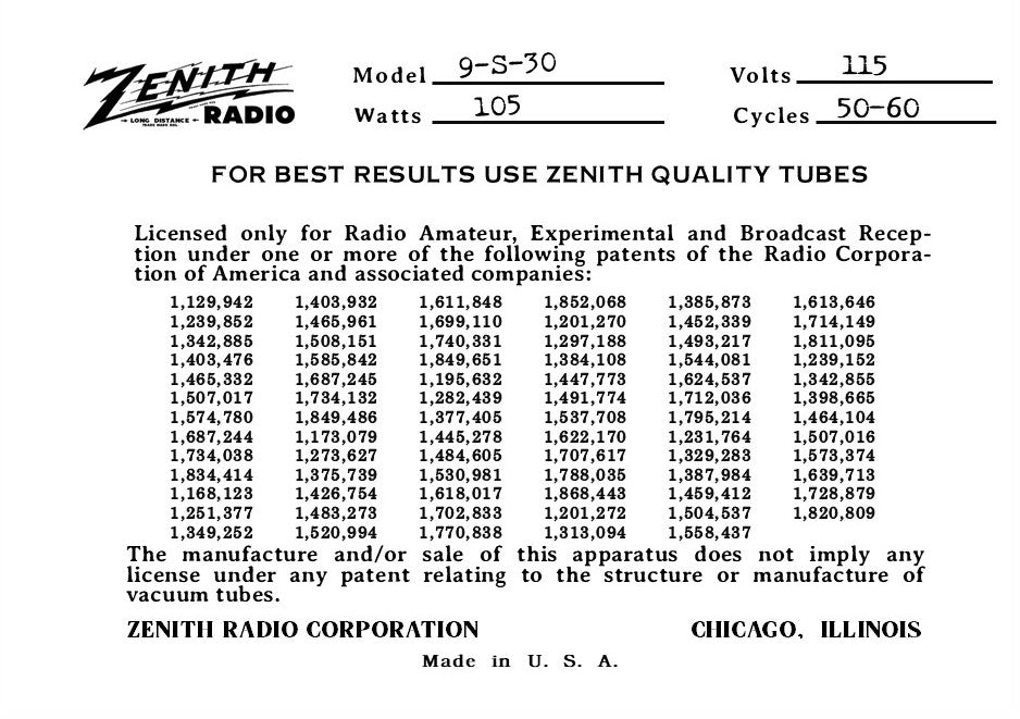ZENITH-9S30