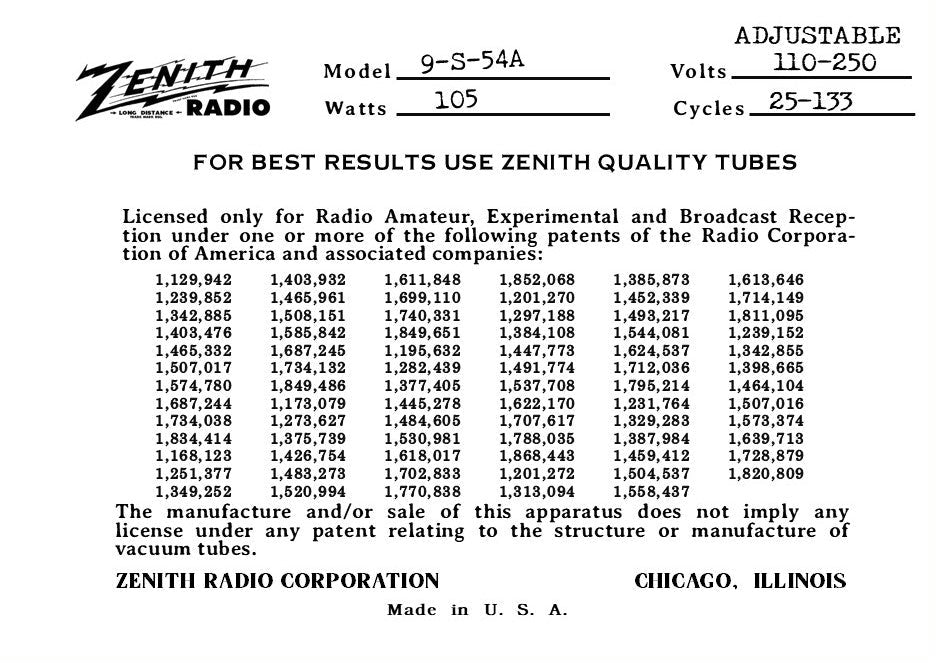 ZENITH-9S54A